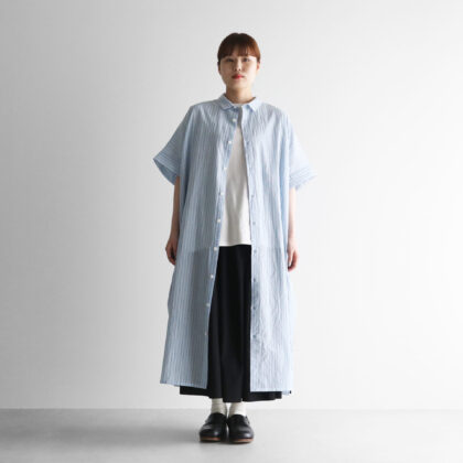ゆるふわコットン比翼ロングシャツ（ピンクベージュ）【レディス