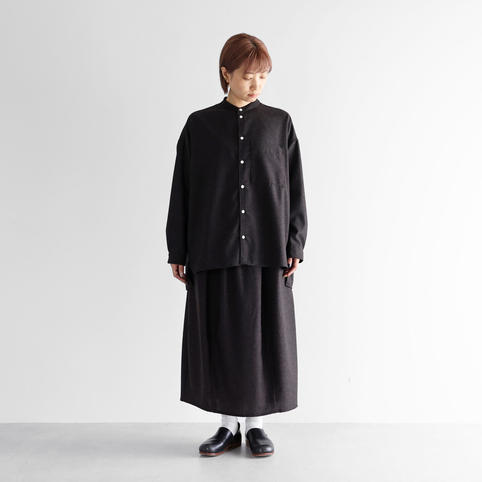 HUIS×尾州”縮絨ウールフランネルプレーンスカート U403リリースしま 