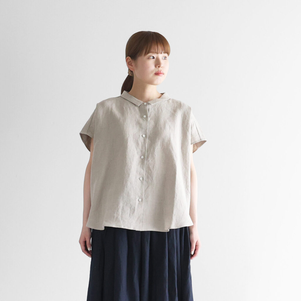 美品♪ハウスオブロータス　24SS リネン　日本製　ブラウス　フレンチスリーブ オールドレピアリネンフレンチスリーブワイドブラウス【レディス