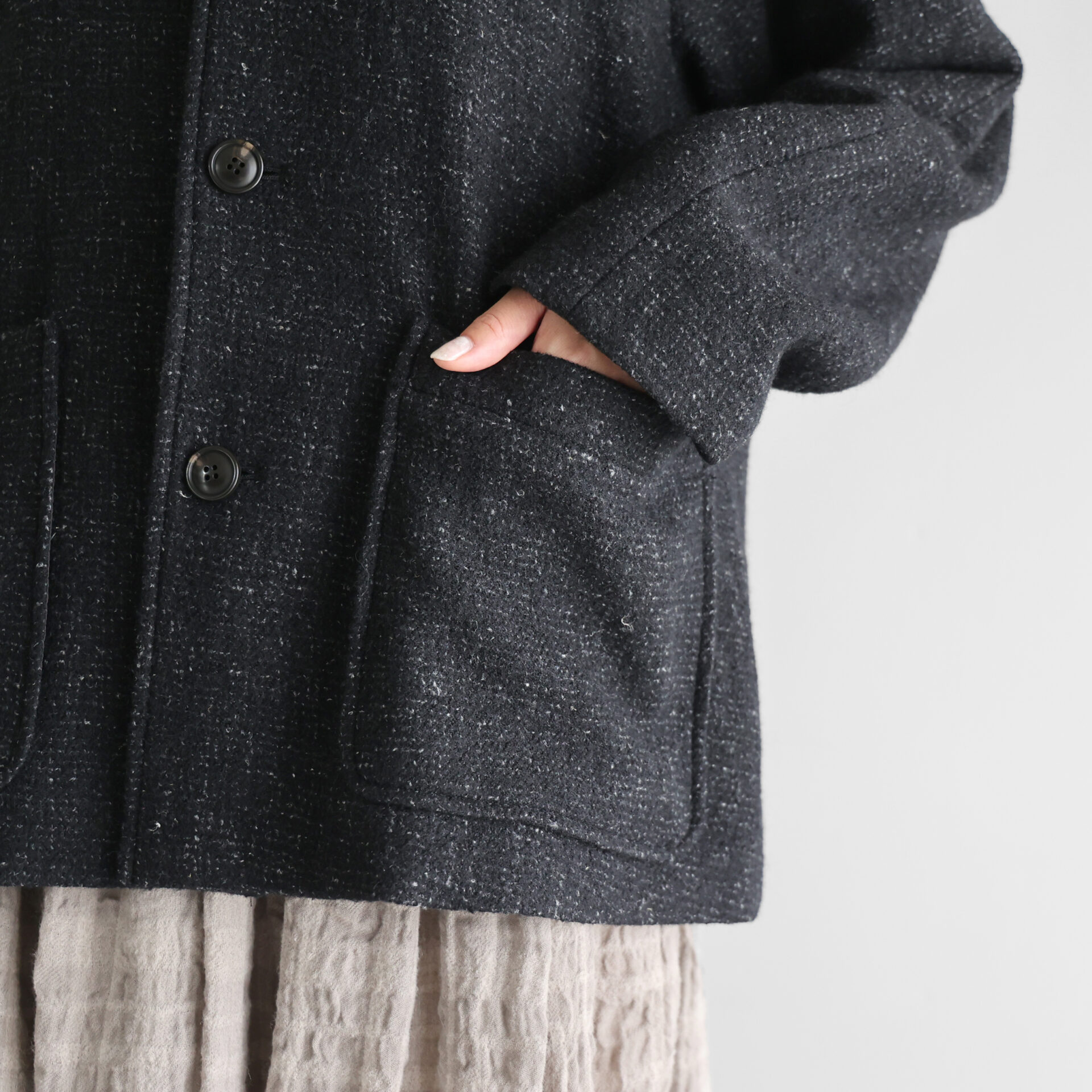 HUIS×尾州”縮絨リネンウールショートコート【ユニセックス】319